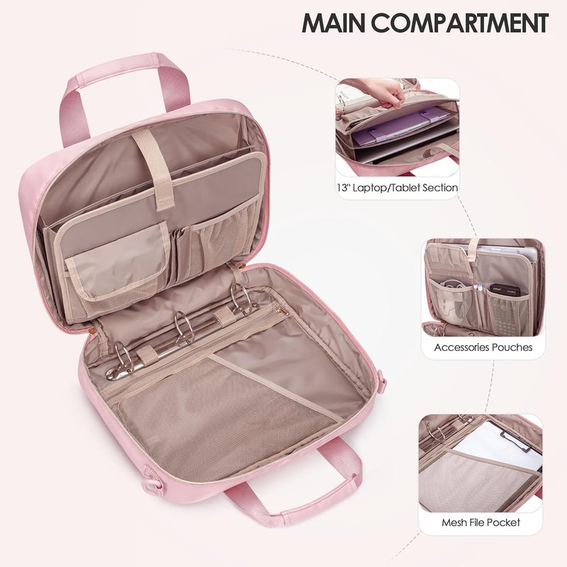 Prokva 3 Ring Zipper Binder, 2 Inch Ring Binder Organizer Bag with Shoulder Strap Fits 13 Inch Laptop and 500 Sheets, Pink (Empty Bag Only) - Image 2